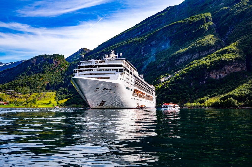 Cruise liner in Scandinavian fjords — luxury ocean voyage